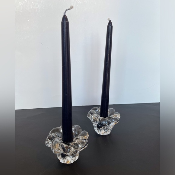 Pair of Crystal Glass Candlesticks in a Floral Design - Picture 7 of 13